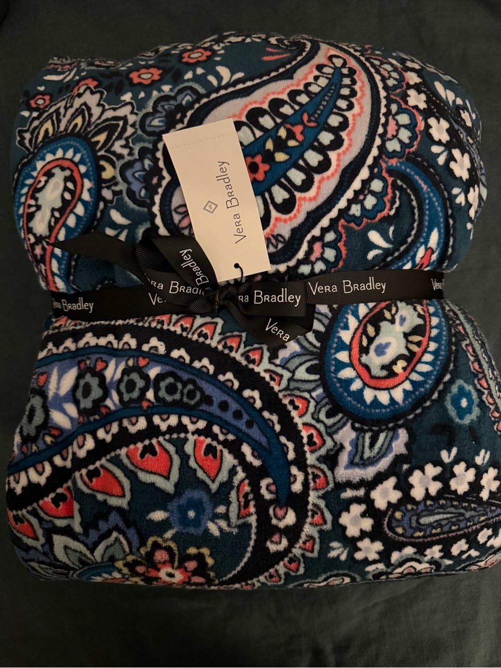 Vera Bradley Teal Navy Paisley Plush Throw